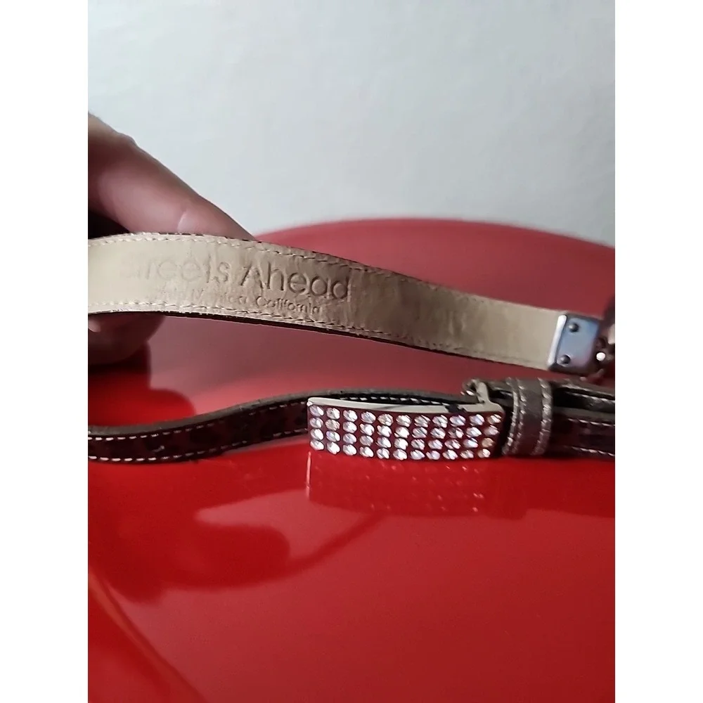 Vtg Streets Ahead Animal Print Leather & Rhinestone Metalic Loop Belt Medium